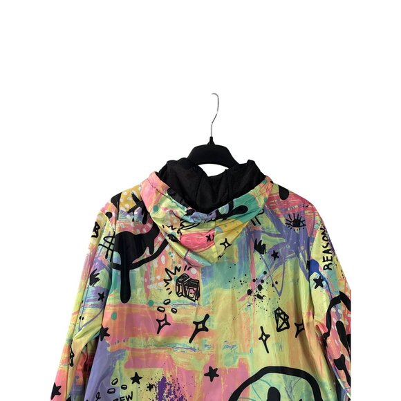 Reason Mens Graffiti Colorful Hooded Windbreaker Jacket Size XL Half Zip Front - Picture 5 of 8